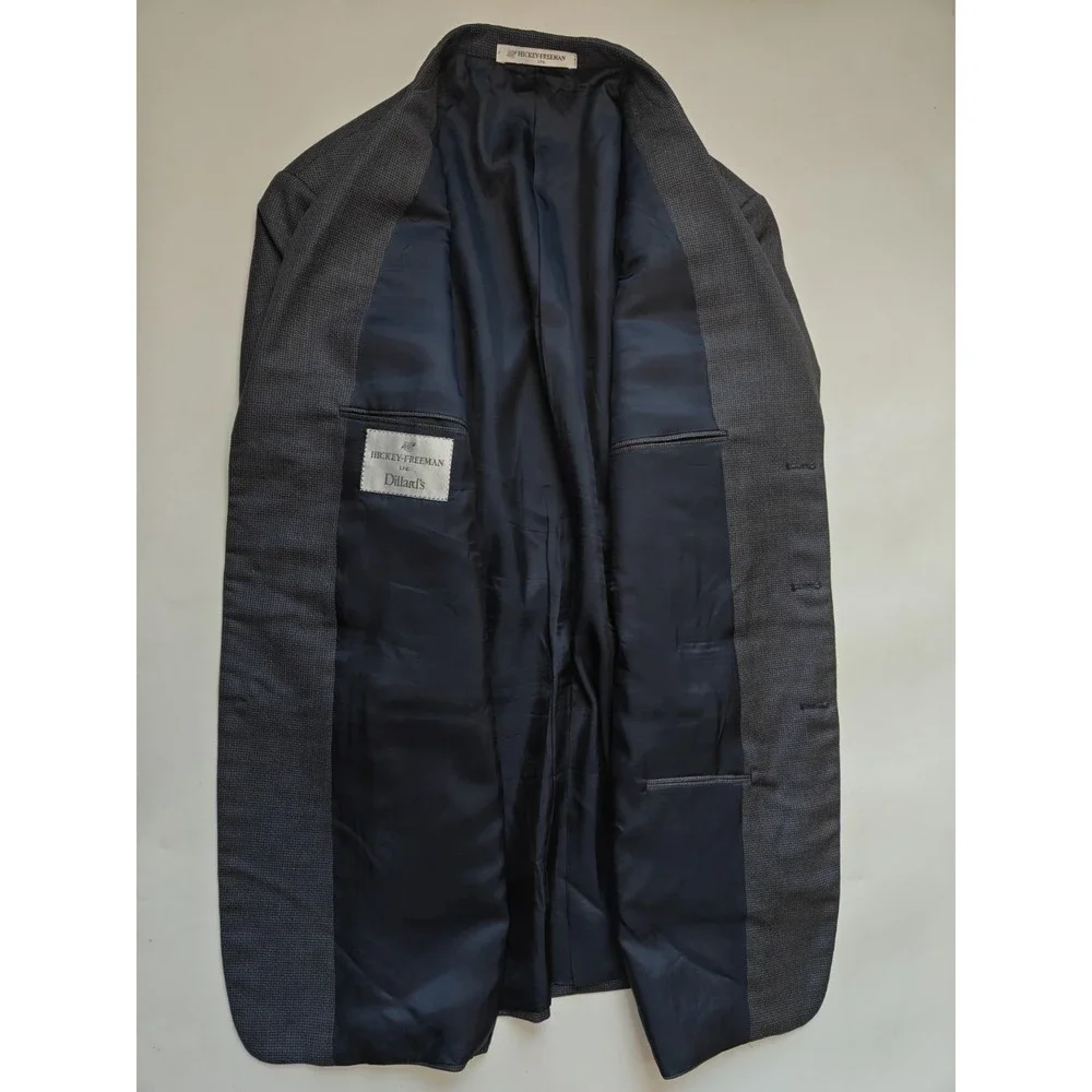 Hickey Freeman Mens Wool Sports Coat 42L Blue Beige Made in USA 3 Button M502
